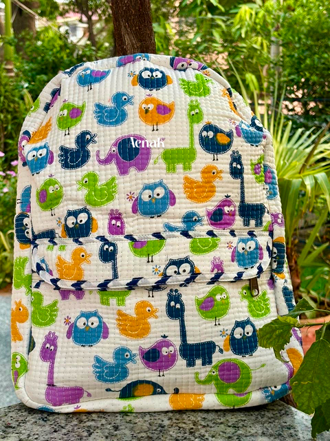 Purple Animal Cubs Quilted Kids Backpack