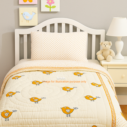 Orange Bird Handblock Printed Reversible Mulmul Cotton Blanket