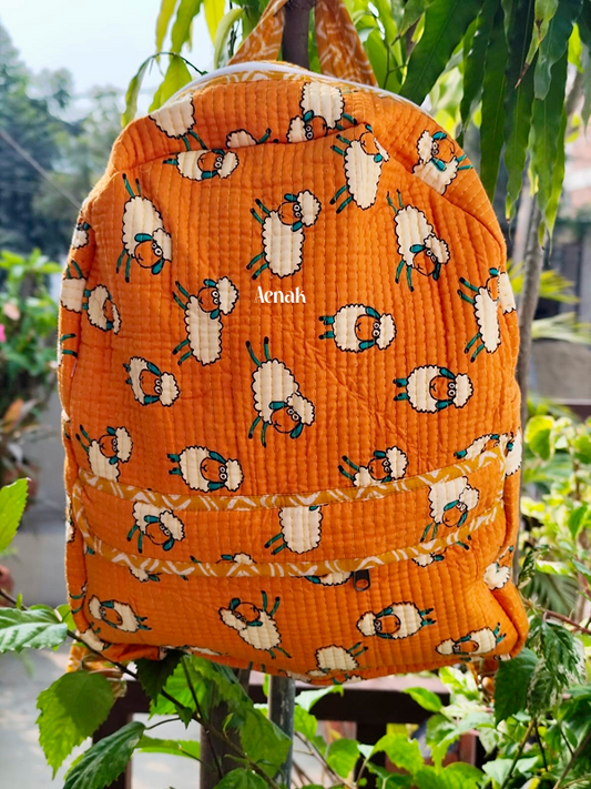 Orange Sheep Quilted Kids Backpack