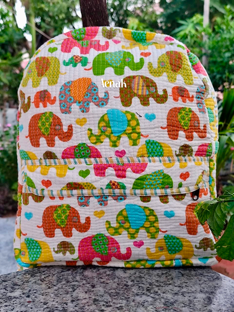 Colourful Jaipuri Elephant Quilted Kids Backpack