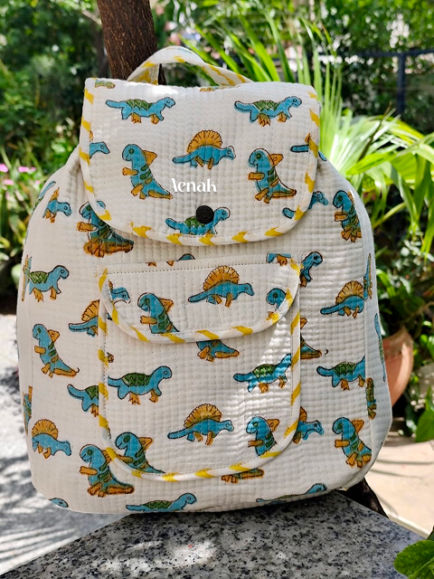 Blue Dinosaur World Quilted Kids Backpack