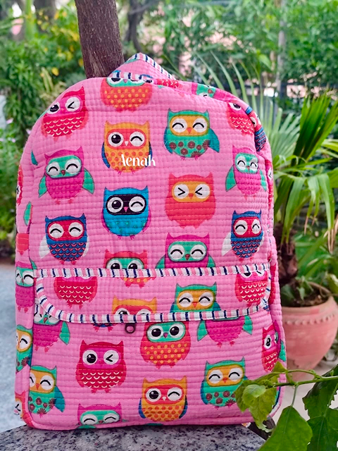 Pink Owl Quilted Kids Backpack