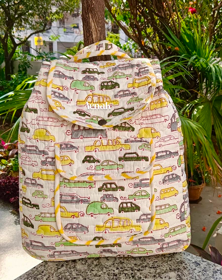 Yellow Car Quilted Kids Backpack