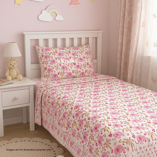 Pink Elephant Handblock Printed Reversible Mulmul Cotton Blanket