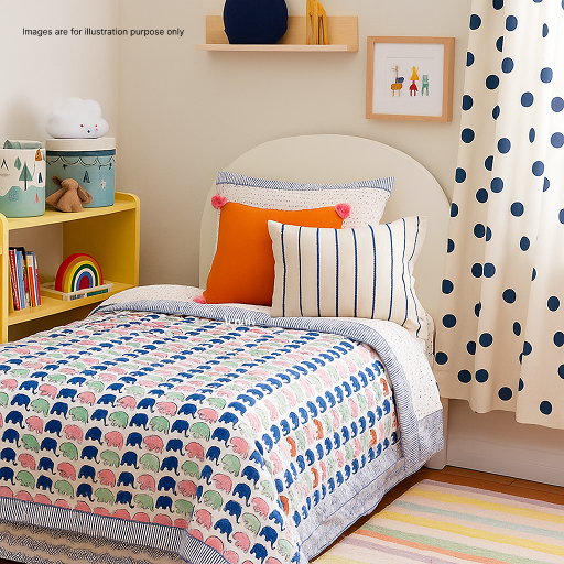 Blue Pink Elephants Handblock Printed Reversible Mulmul Cotton Blanket