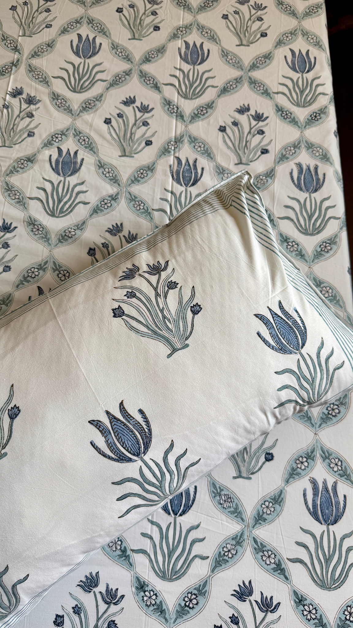 Blue Lotus Jaal Handblock Printed Premium Cotton Bedsheet