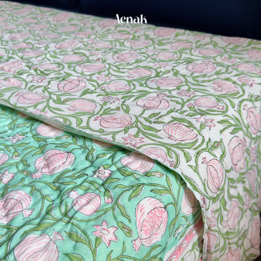Anaar Baag Handblock Bedsheet + Quilt Combo Set