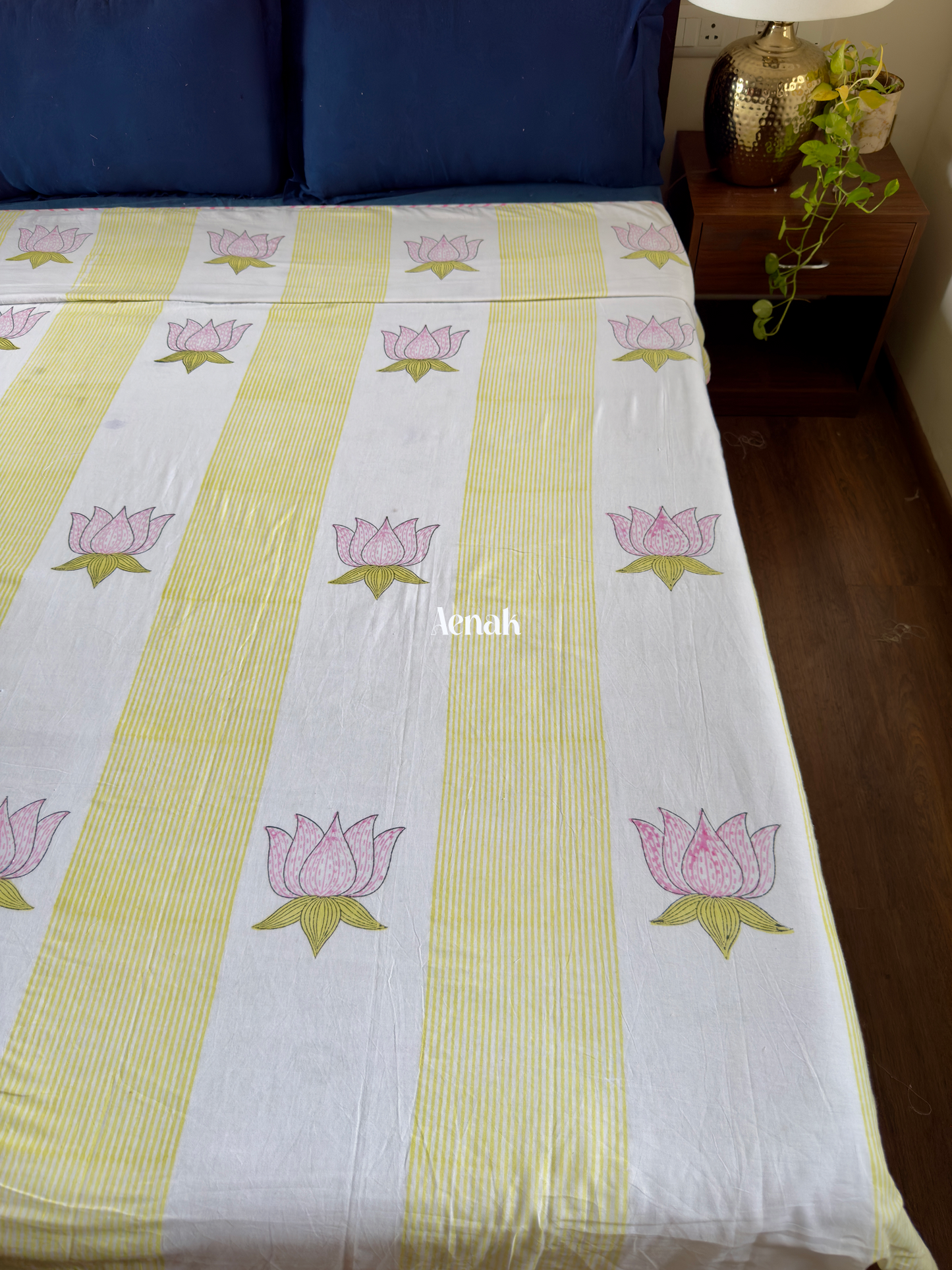 Pichwai Lotus Handblock Printed Mulmul Cotton Reversible Dohar
