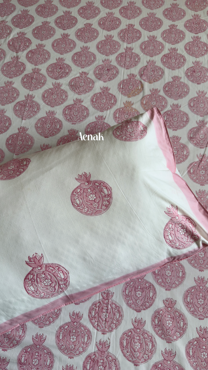 Pink Anaar Jaal Handblock Printed Premium Cotton Bedsheet