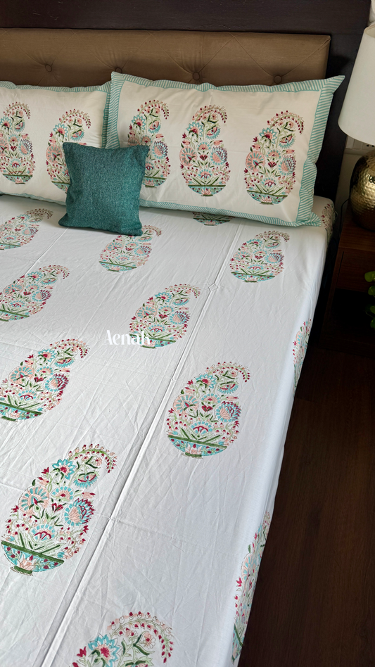 Pink Kairi Handblock Bedsheet + Dohar Combo