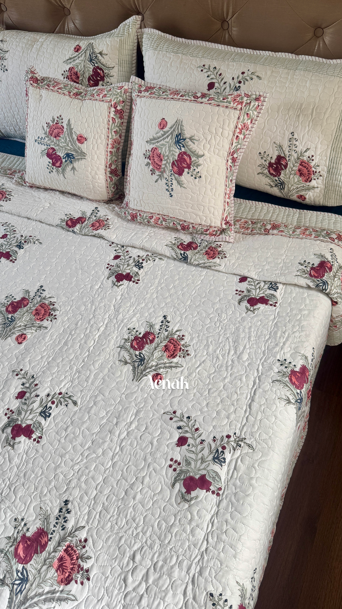 Burgundy Anaar Handblock Printed Reversible Quilted Bedcover