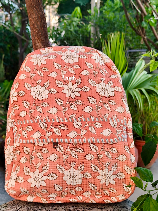 Pink Floral Quilted Kids Backpack