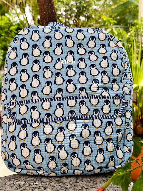 Blue Penguin Quilted Kids Backpack
