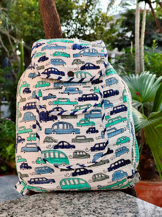 Blue Cars Quilted Kids Backpack