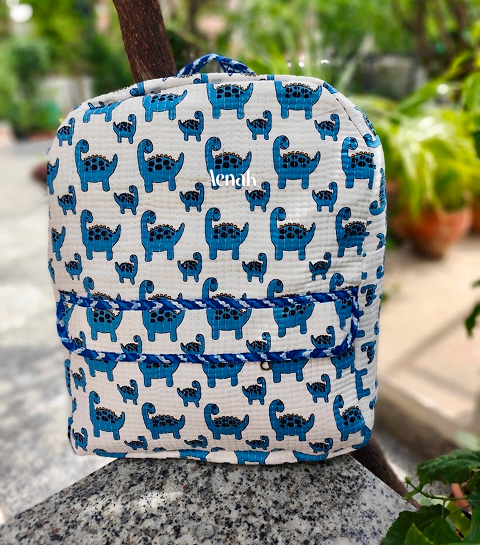 Blue Dinosaur Quilted Kids Backpack