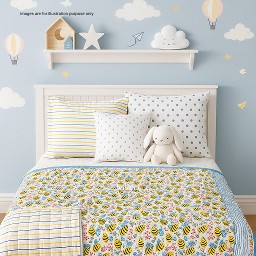 Yellow Bees Handblock Printed Reversible Mulmul Cotton Blanket