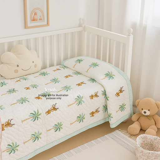 Brown Deer Handblock Printed Reversible Mulmul Cotton Blanket