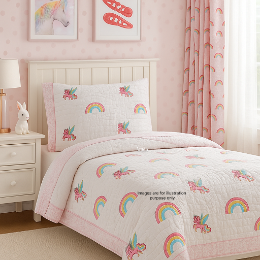 Pink Rainbow Handblock Printed Reversible Mulmul Cotton Blanket