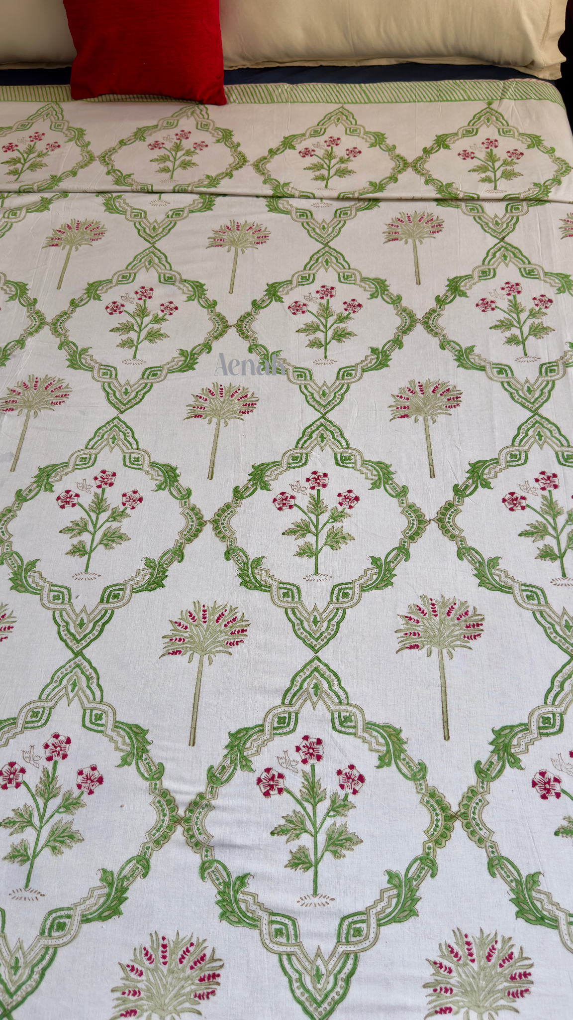 Pink Palm Jaal Handblock Printed Mulmul Cotton Reversible Dohar
