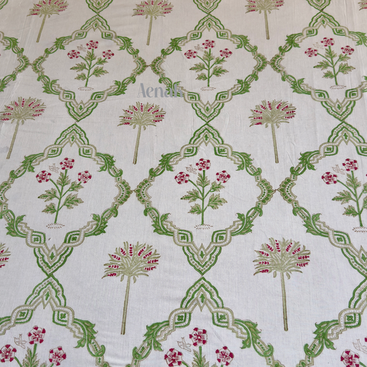Pink Palm Jaal Handblock Duvet/Quilt Cover
