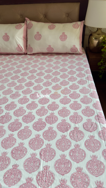 Pink Anaar Jaal Handblock Printed Premium Cotton Bedsheet