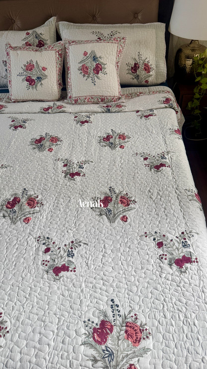 Burgundy Anaar Handblock Printed Reversible Quilted Bedcover