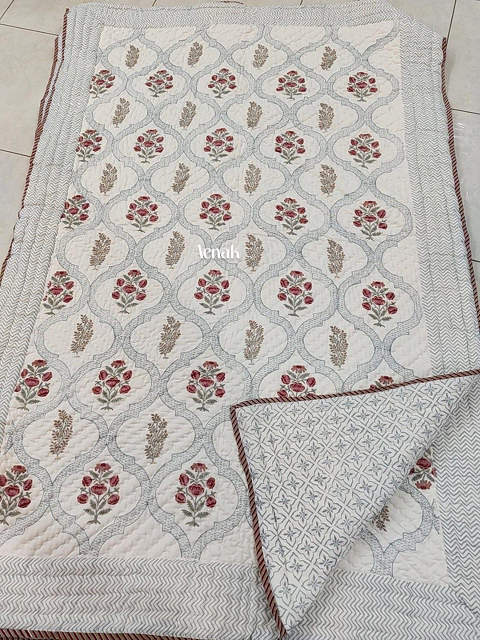 Blue Jaal Handblock Reversible Mulmul Cotton Single Quilt