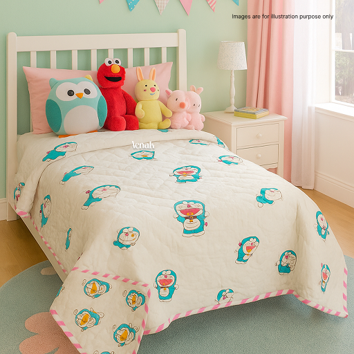 Blue Pokemon Handblock Printed Reversible Mulmul Cotton Blanket