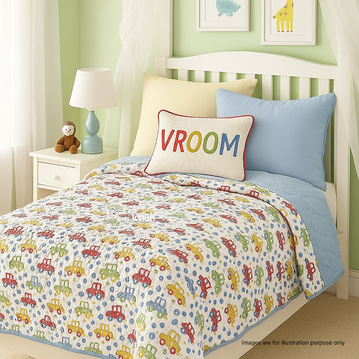 Mini Cars Handblock Printed Reversible Mulmul Cotton Blanket