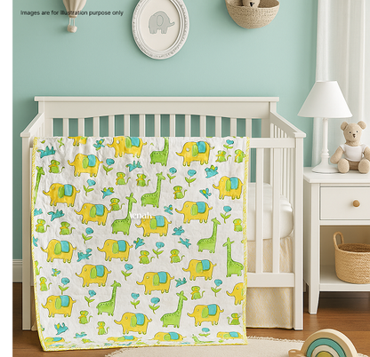 Green Giraffe Handblock Printed Reversible Mulmul Cotton Blanket
