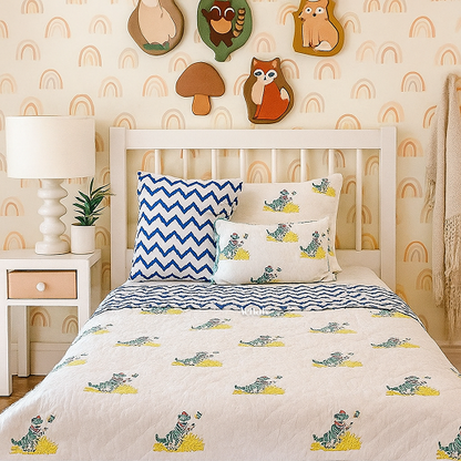 Blue Tiger Handblock Printed Reversible Mulmul Cotton Blanket