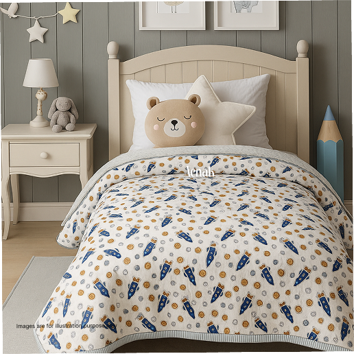 Blue Rocket Handblock Printed Reversible Mulmul Cotton Blanket