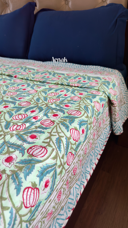 Red Anaar Baag Handblock Printed Mulmul Cotton Reversible Dohar