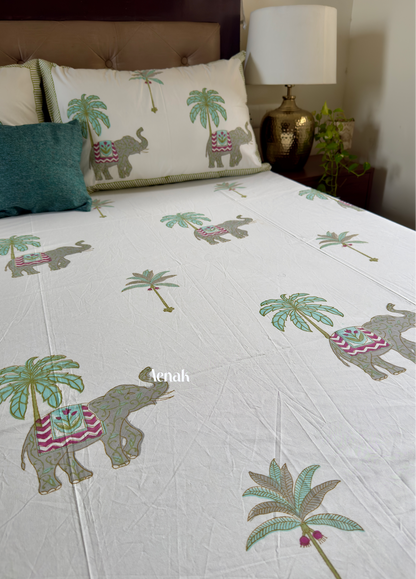 Grey Elephant Handblock Printed Premium Cotton Bedsheet