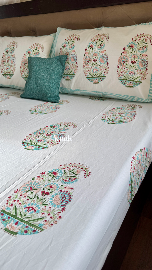 Pink Kairi Handblock Printed Premium Cotton Bedsheet