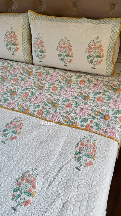 Peach Anokhi Handblock Printed Reversible Quilted Bedcover