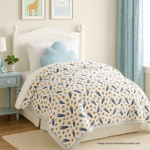 Blue Rocket Handblock Printed Reversible Mulmul Cotton Blanket