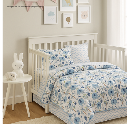 Blue Elephant Handblock Printed Reversible Mulmul Cotton Blanket