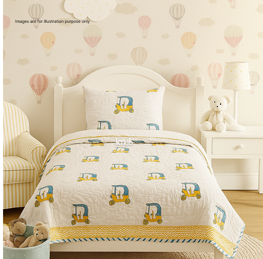 Yellow Auto Handblock Printed Reversible Mulmul Cotton Blanket