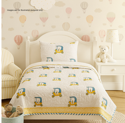 Yellow Auto Handblock Printed Reversible Mulmul Cotton Blanket