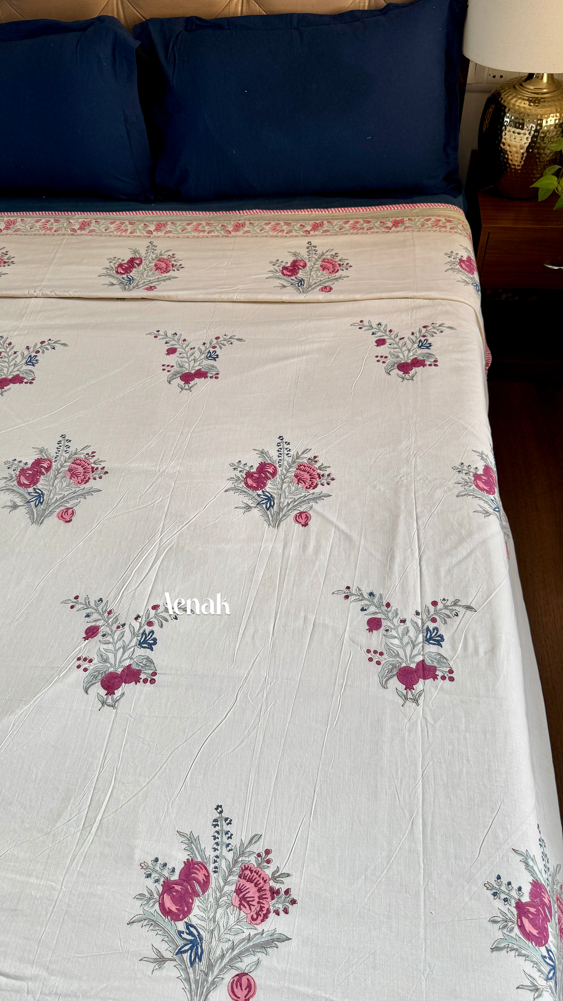 Burgundy Anaar Handblock Printed Mulmul Cotton Reversible Dohar (Beige Base)