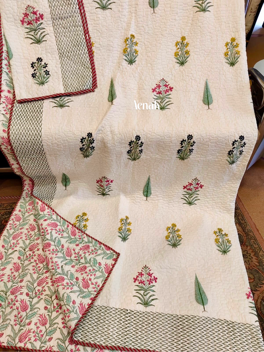 Madhumati Handblock Printed Reversible Quilted Bedcover -105 x108