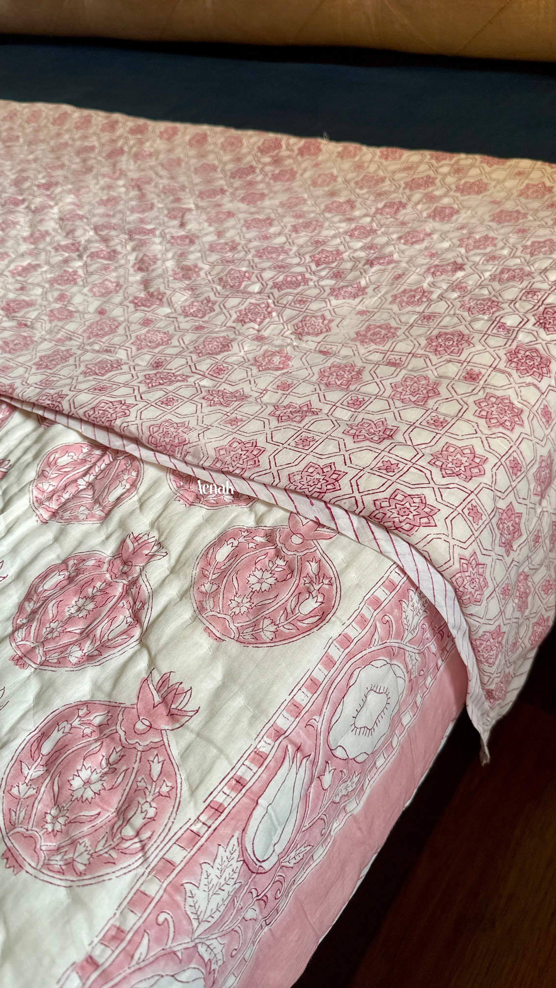 Pink Anaar Handblock Printed Reversible Mulmul Cotton Quilt