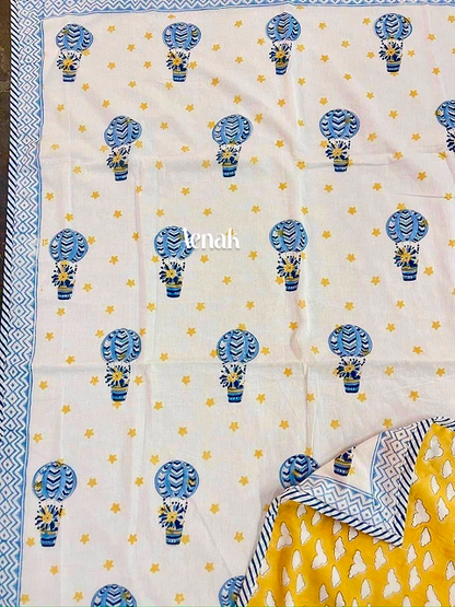 Blue Balloon Handblock Printed Reversible Mulmul Cotton Blanket