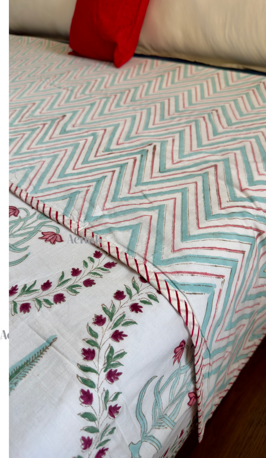 Pink Lotus Jaal Handblock Printed Reversible Mulmul Cotton Dohar