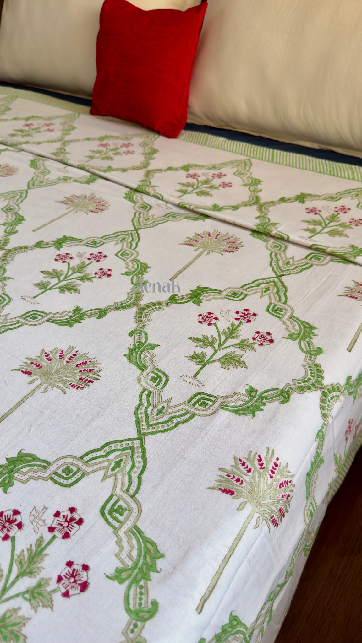 Pink Palm Jaal Handblock Printed Mulmul Cotton Reversible Dohar