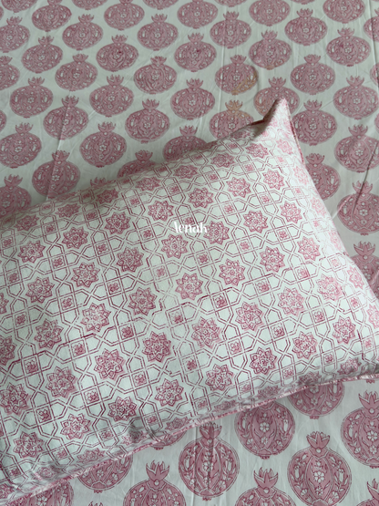 Pink Anaar Jaal Handblock Printed Premium Cotton Bedsheet
