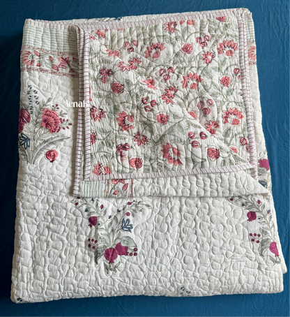 Burgundy Anaar Handblock Printed Reversible Quilted Bedcover