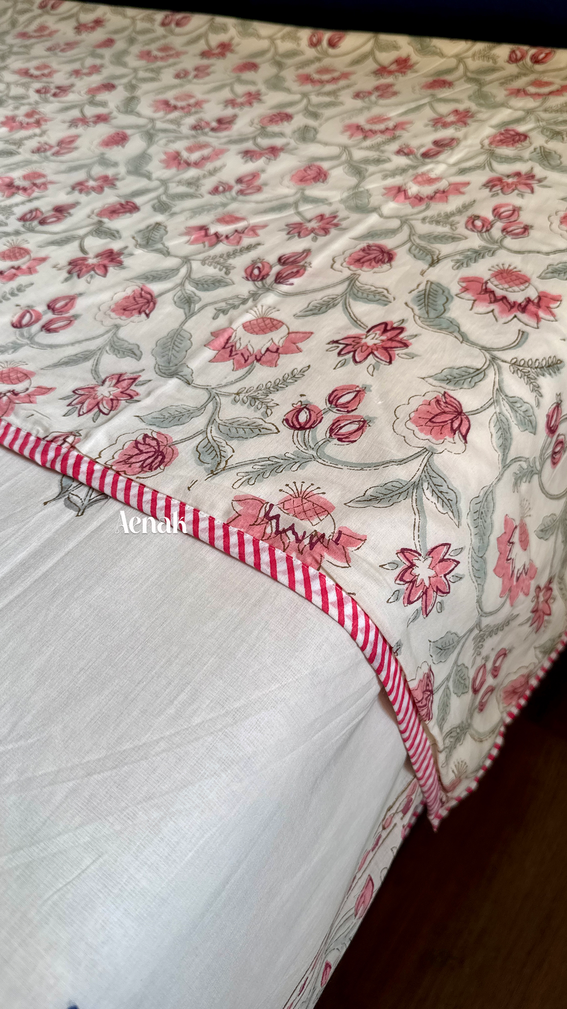 Burgundy Anaar Handblock Printed Mulmul Cotton Reversible Dohar (Beige Base)