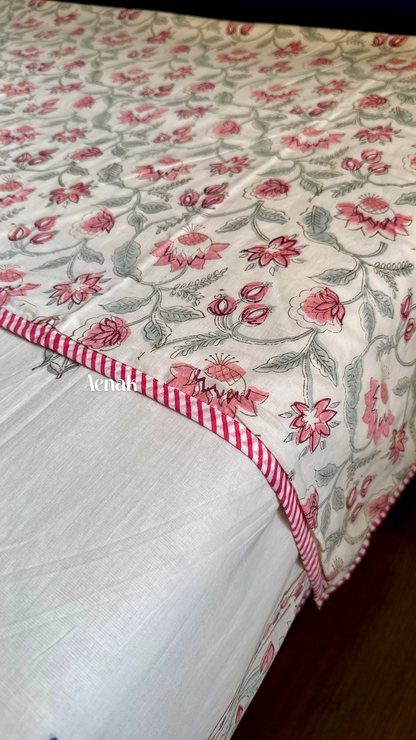 Burgundy Anaar Handblock Printed Mulmul Cotton Reversible Dohar (Beige Base)